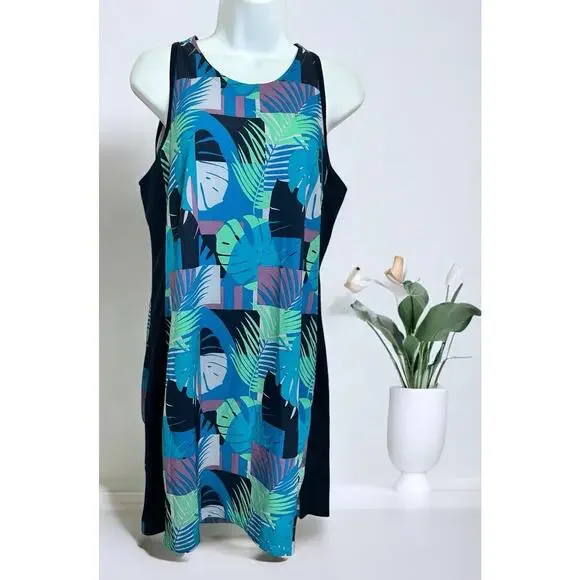 Smartwool Sport Tank Dress Sz M Navy Palm Print Merino Wool Lightweight - Picture 2 of 7